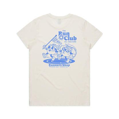 Womens Run Club Tee - Natural/Blue